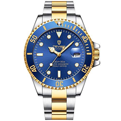 RORIOS メンズ腕時計 人気 高級メカニカル腕時計 自動巻き 機械式時計 多機能 夜光 日付表示 メンズビジネスウォッチ ステンレスバンド 防水ウォッチ 紳士 誕生日プレゼント 時計 watch for men ネイビー